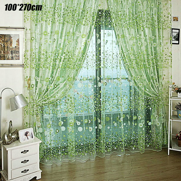 200x100cm Modern Room Tree leaf Pattern Tulle Door Window Curtain for Home Decor